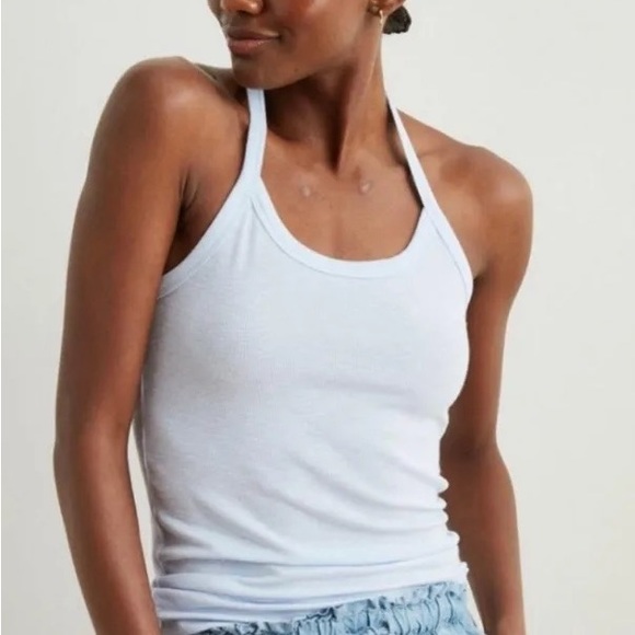 aerie Tops - Aerie Light Baby Blue Ribbed Cotton Halter Top Medium